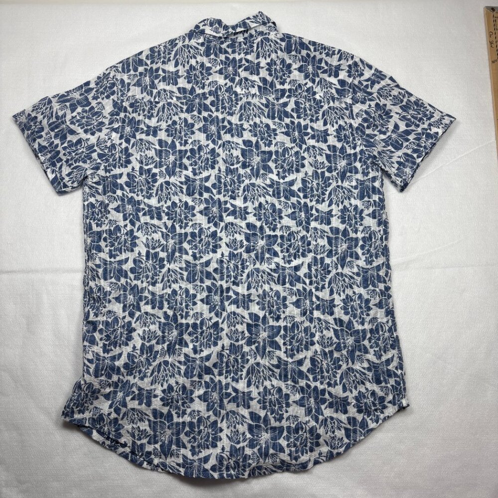 Soul Star Men’s Floral Print Button Short Shirt Blue/White Hawaiian Botanical M - Picture 2 of 7
